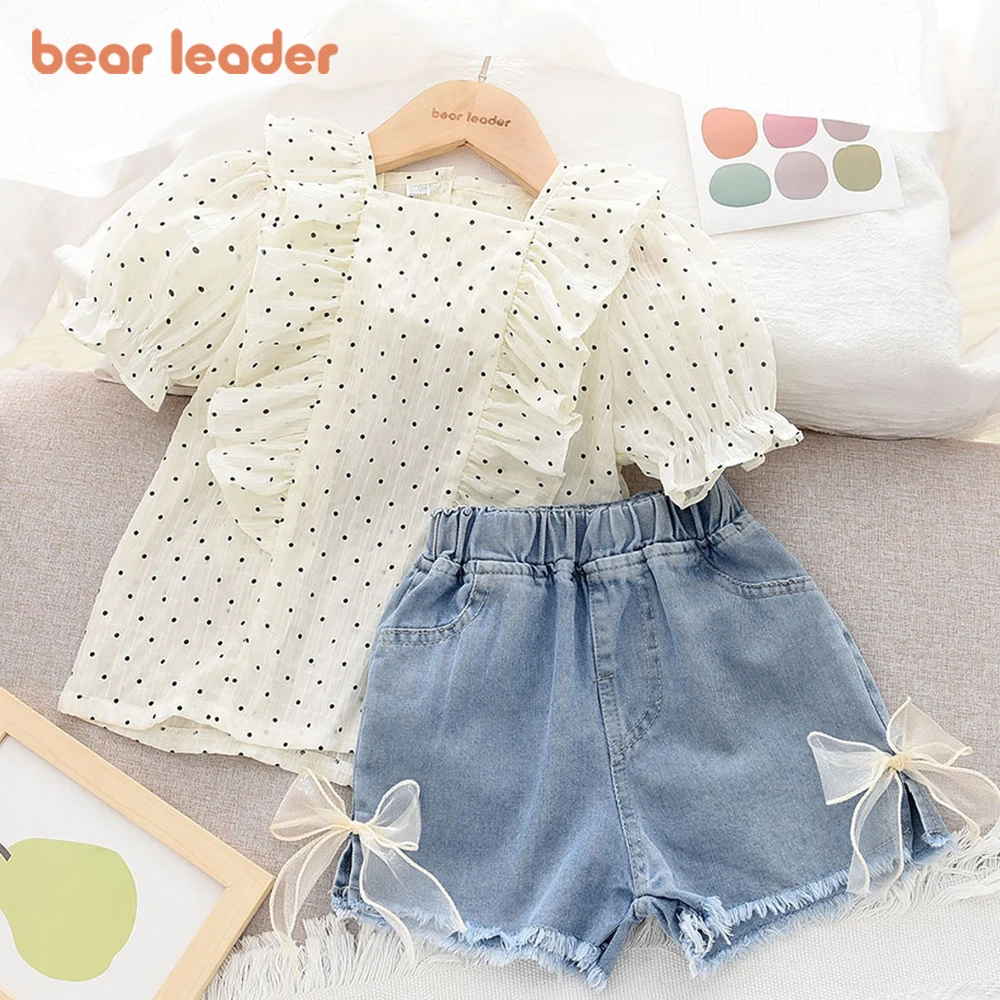 

Bear Leader New Summer Cotton Polka Dot Shirt + Denim Shorts Clothing Sets 2pcs Baby Girl Clothes Kids Clothes Children Clothes