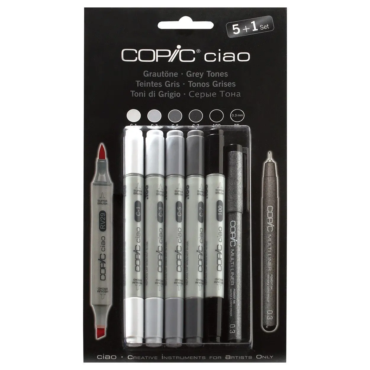 Набор маркеров на спиртовой основе Copic Ciao оттенки серого 5 цветов мультилинер 0.3мм