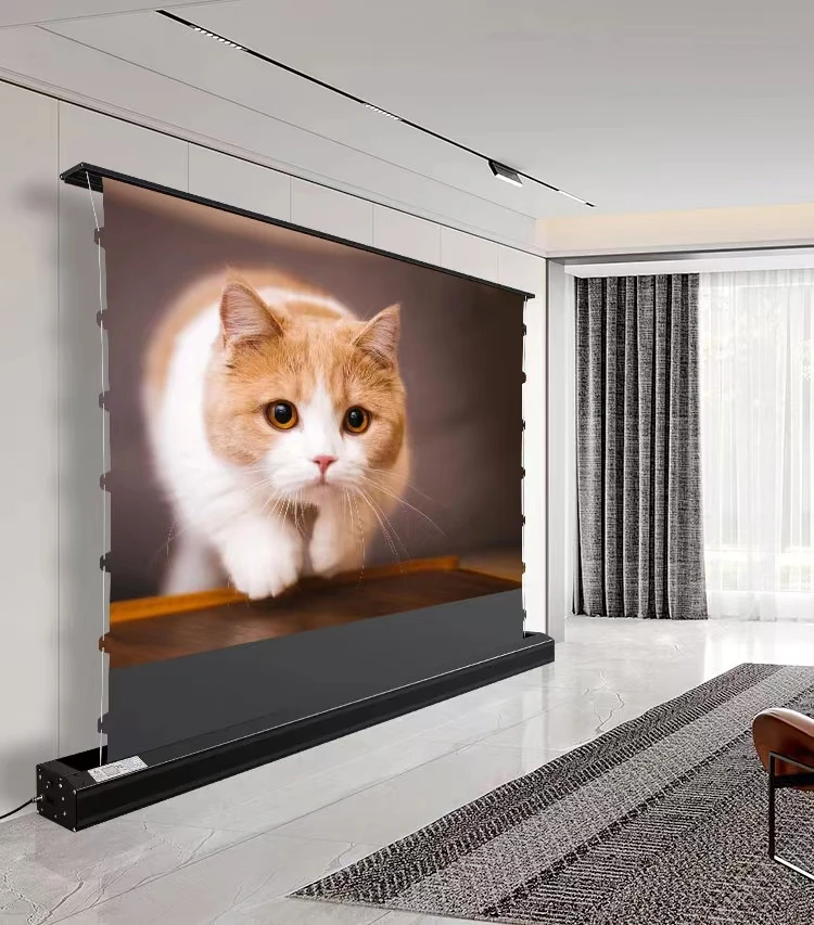 

Home theater 150 inch ALR Black Diamond Electric Tab-tensioned Floor Rising Projection projector Screen for long throw projector