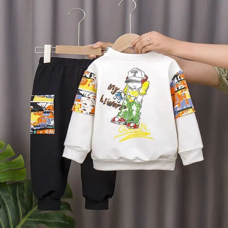 

Spring and Autumn Children's Clothing Suit Boys Clothes Suit New Children's Cotton Crew Neck Sweater Pants Suit