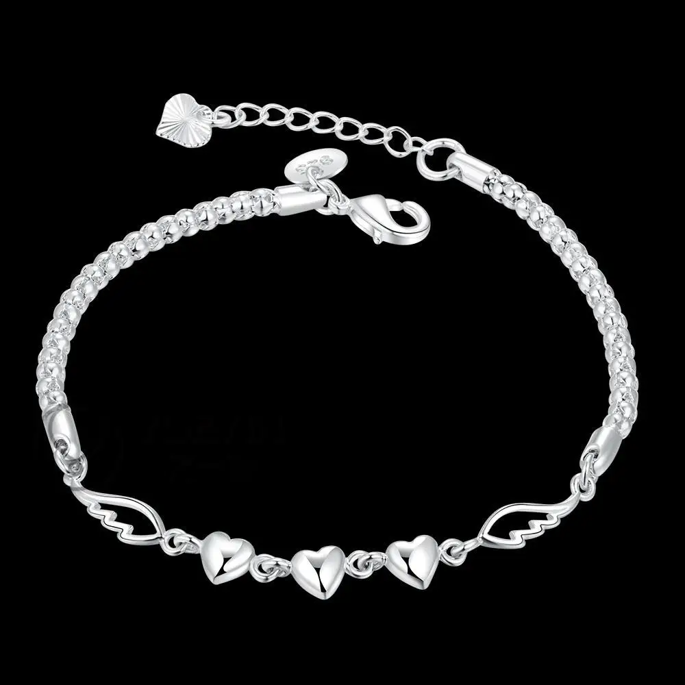

Simple Heart Fan Feather Bracelet Classic Trend 925 Silver Chain for Wedding Party Gift Luxury Jewelry Ladies Women Jewelry