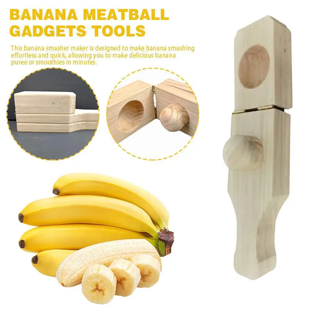 

2 In 1 Wooden Tostonera Plantain Masher Durable Reusable Fruit Banana Smasher Maker Kitchen Press Banana Meatball Gadgets Tools