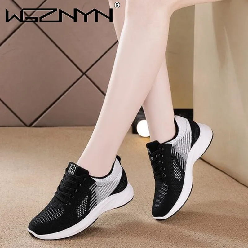 

New Spring 2022 Women's Knitting Flats Lace Up Slip on Ladies Breathable Sneakers Platform Casual Comfortable Female Sport Shoes