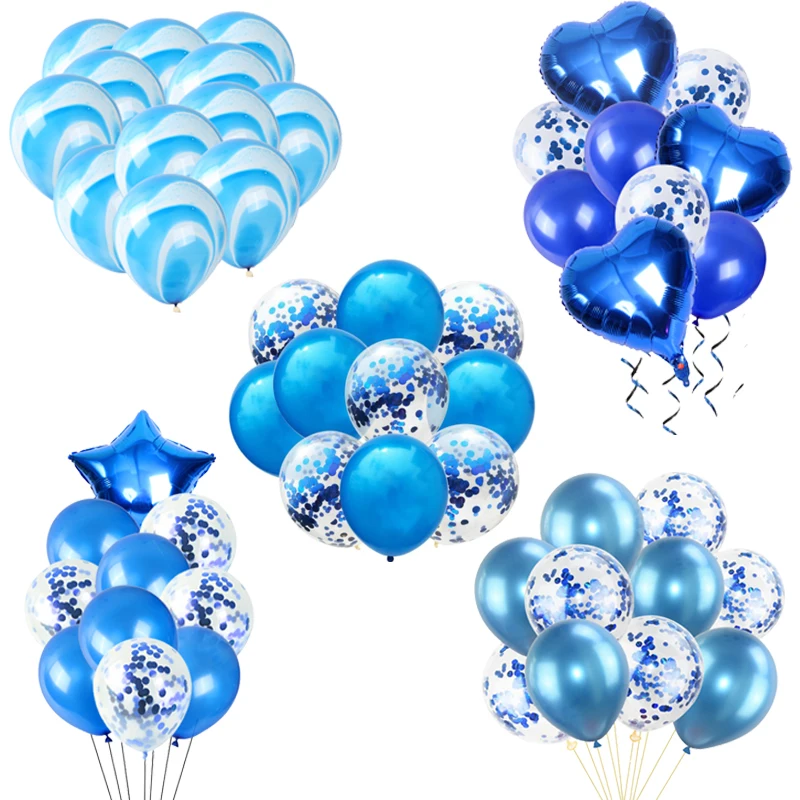 Латексные шары Макарон одноцветные металлические шарики с конфетти синего цвета