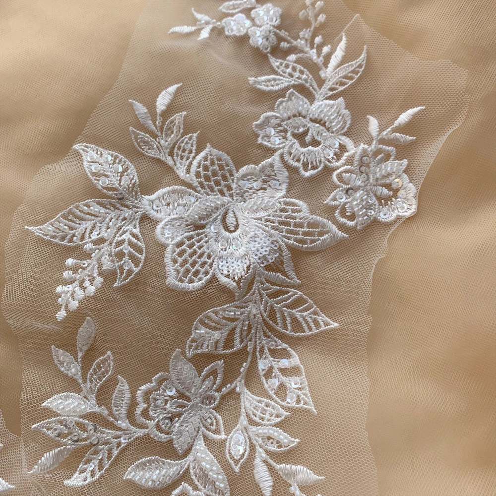1 пара 41*18 см белые бусины с блестками красивые свадебные кружевные аппликации