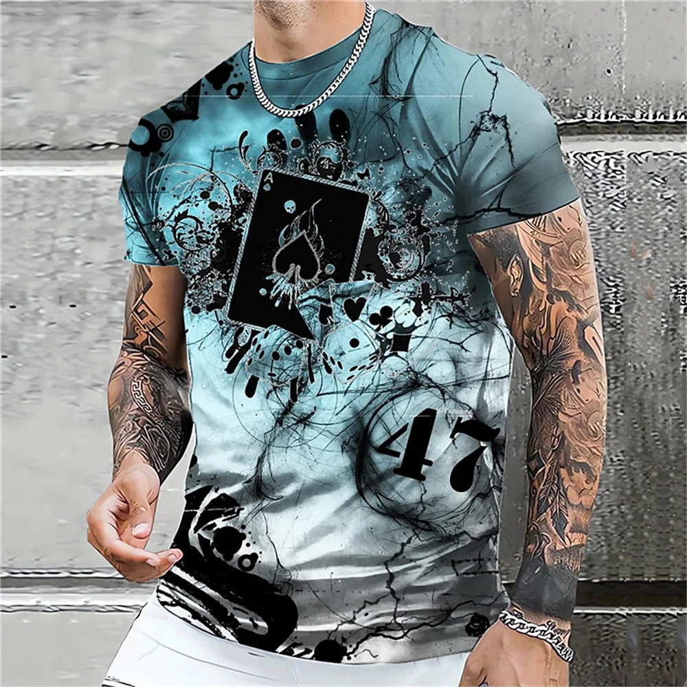 

Fashion Poker Print T Shirt For Men Summer Hot Sales T-Shirts Street Hip Hop Harajuku Oversized Tops Casual O-neck Short Sleeve