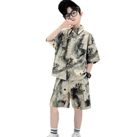 kids boys clothing sets summer fashion print shirtsshorts two pieces casual outfits high quality baby clothes 3 to 14years old