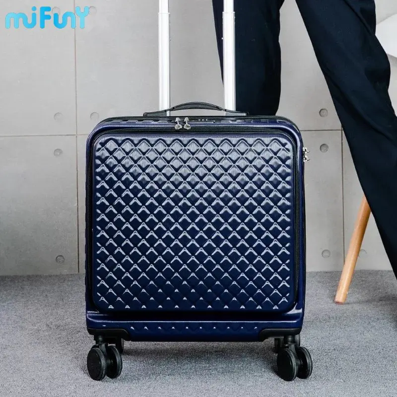 MIFUNY 18 Inch Front-Open Rolling Luggage Lightweight Carry on Luggage with Wheels Travel Suitcase with Laptop Bag Business Case