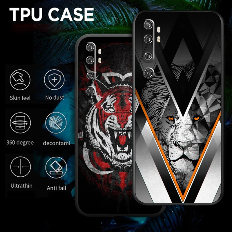 

Creative Lion And Tiger For Xiaomi Redmi Matte Black Cover Silicon TPU Soft Cases Cover Note 10S 10 Pro 10T 5G Max Case Carcasa