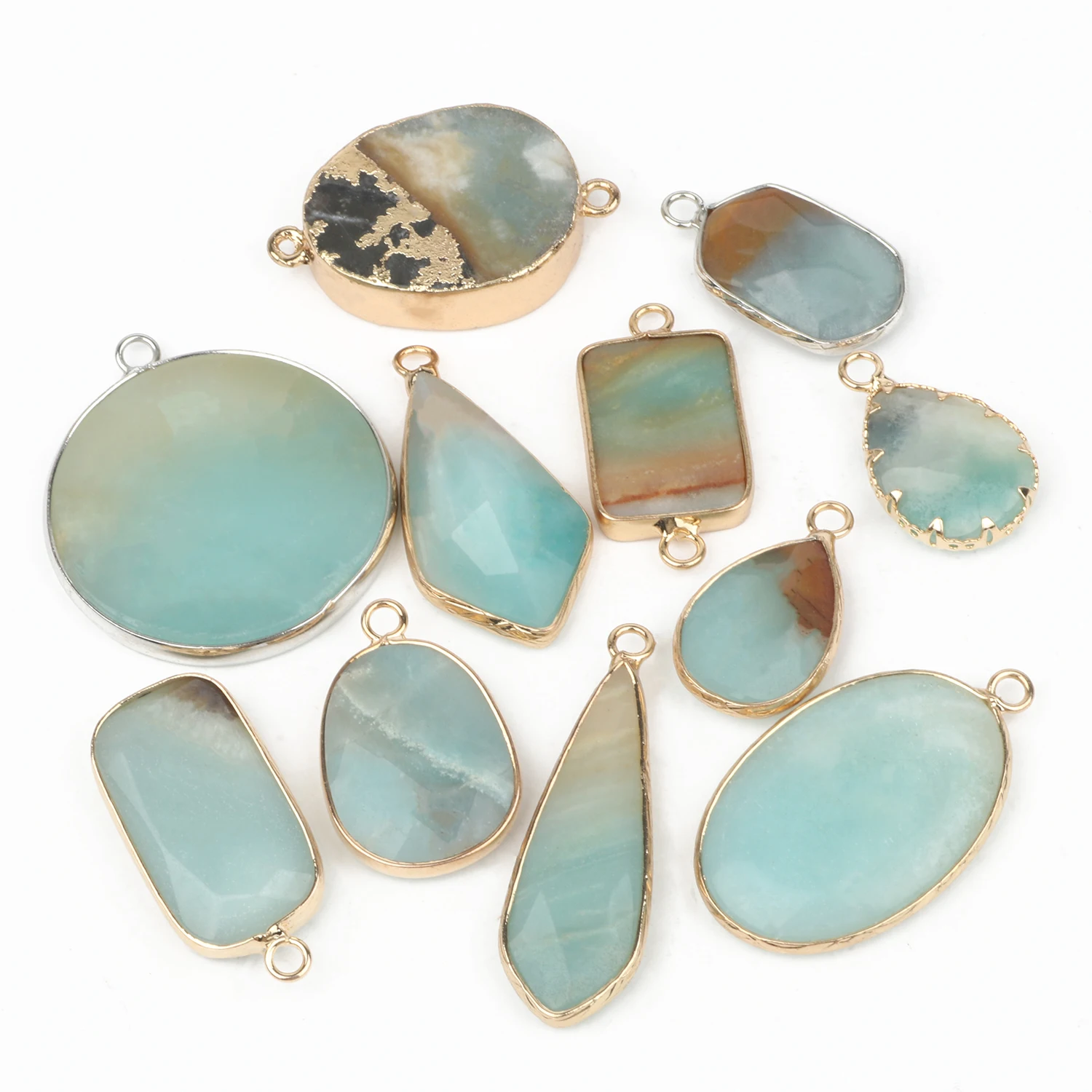 1pcs Natural Amazonite Stone Pendant Oval Round Rectangle Waterdrop Geometric Charms For Earring Necklace Jewelry Making