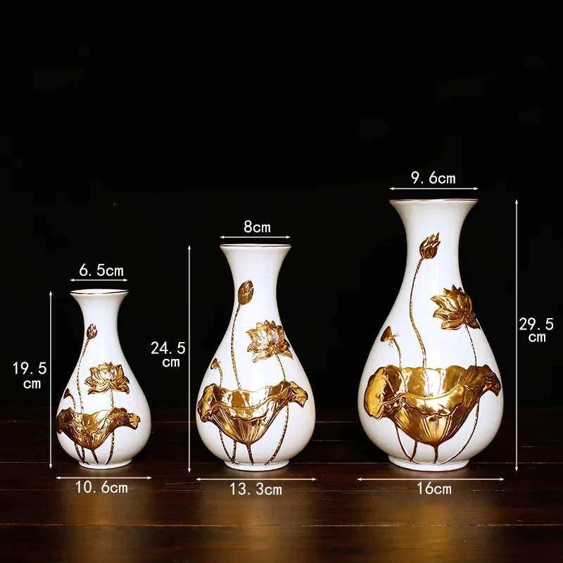 Керамическая ваза с золотыми цветами лотоса домашняя Настольная Ваза Декор зал
