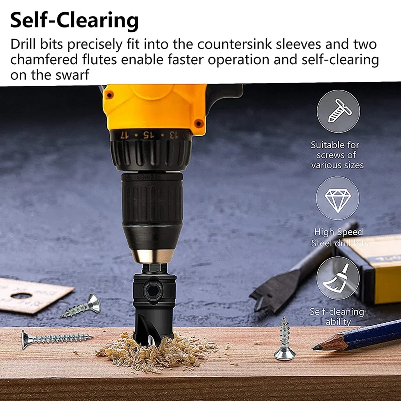 Набор быстросменных регулируемых сверл 5 шт. 3/8 дюйма 82 °