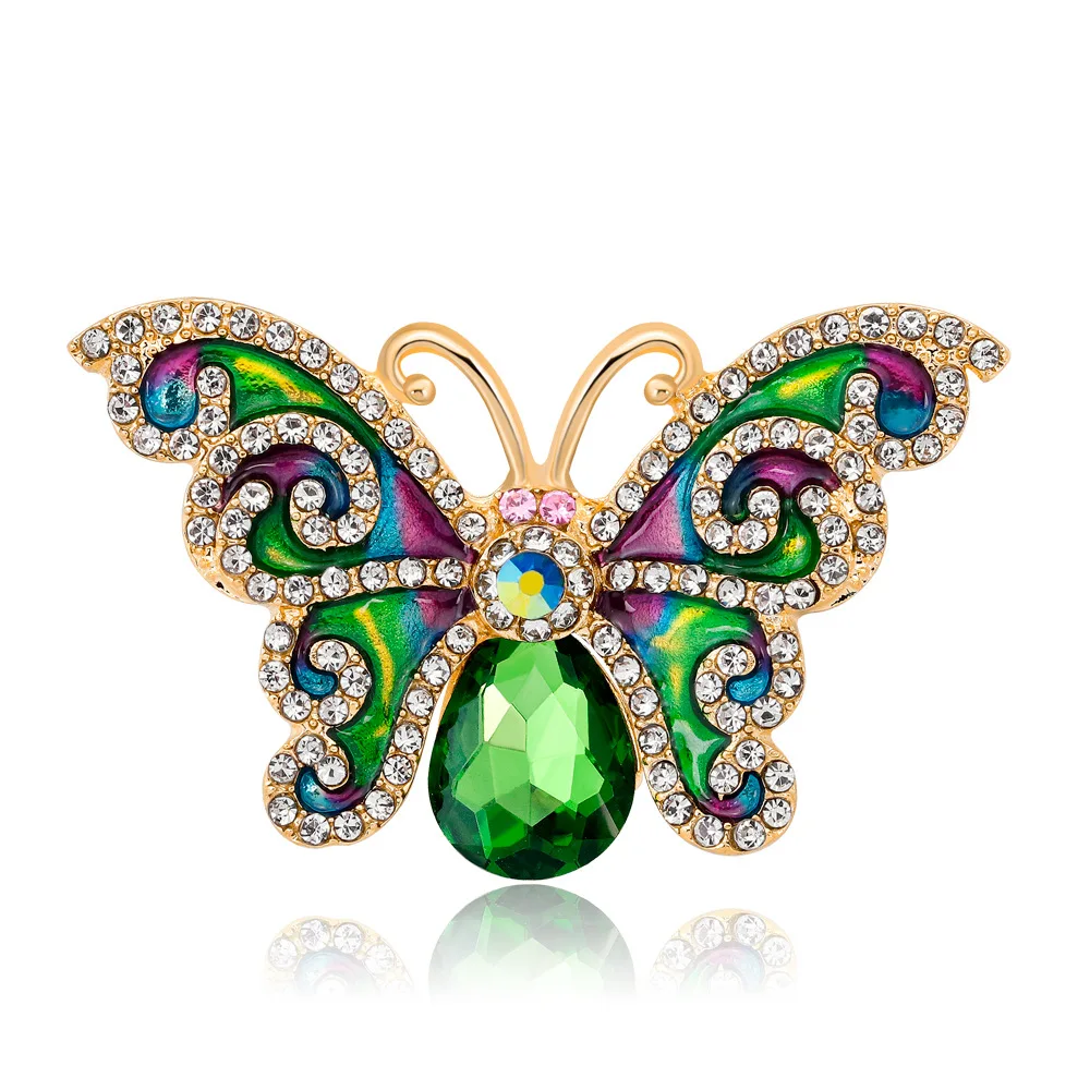 

TULX Exquisite Green Crystal Butterfly Brooch Corsage Enamel Insect Series Brooches Decor Scarf Suit Sweater Pin Accessories