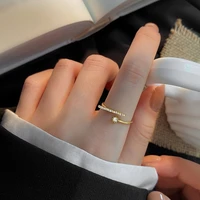 luxury personality simple crystal opening adjustable rings for women fashion gold color geometric finger ring party jewelry 2022