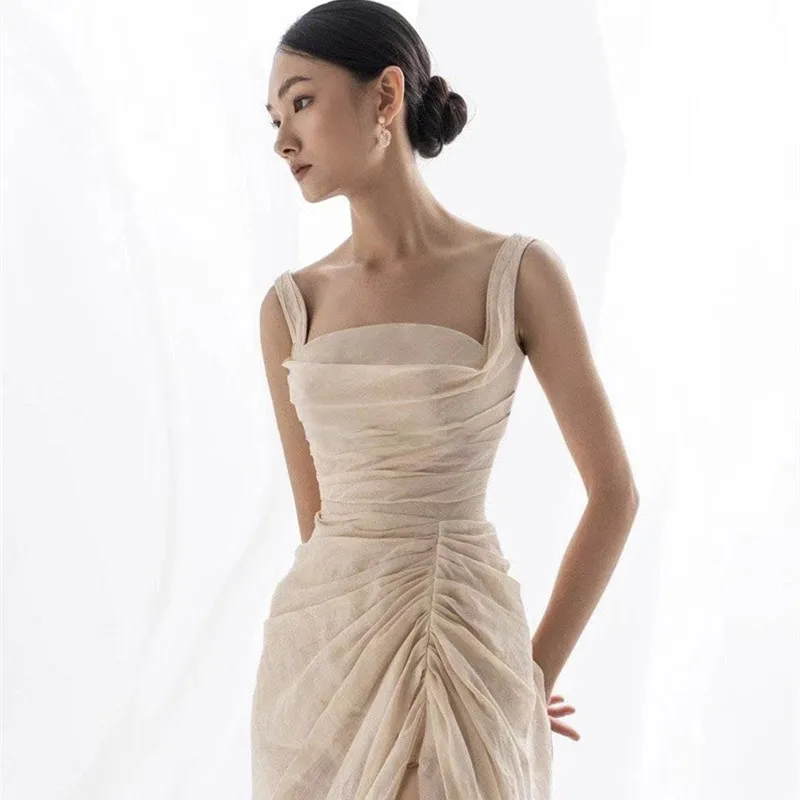 

Женское винтажное платье абрикосового цвета, элегантное облегающее платье без рукавов с квадратным вырезом и высокой талией