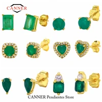 canner 925 sterling silver emerald tourmaline gemstone stud earrings for women piercing cartilage earings jewelry pendientes