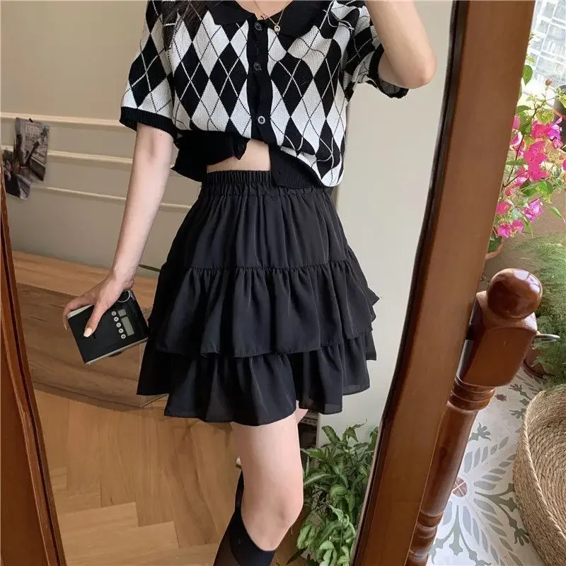 Милые белые плиссированные юбки трапециевидной формы женские модные эластичные