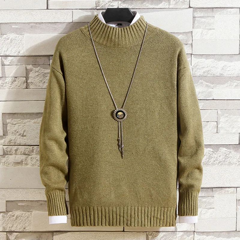 

Новинка 2022, зимние мужские свитера с высоким воротником, брендовые вязаные пуловеры, мужской однотонный повседневный мужской свитер, осенн...