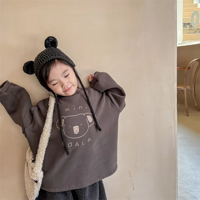 

Winter Boys and girls Fleece Thicken Hoodies cartoon Koala Children O-Neck loose warm sweatshirts