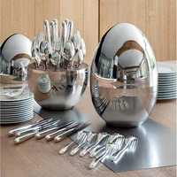 tableware egg big silver egg 24 piece set 304 stainless steel walnut solid wood tray spoon fork knife coffee spoon