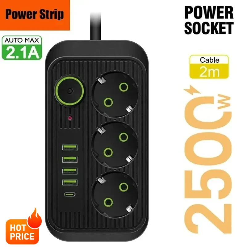 2 м вилка европейского стандарта розетки переменного тока многофункциональная