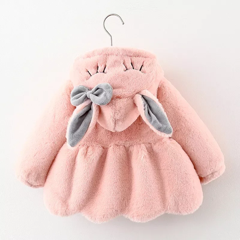 Rabbit Ears Plush Baby Jacket Christmas Sweet Princess Girls Coat Autumn Winter Warm Hooded Outerwear Toddler Girl Clothes