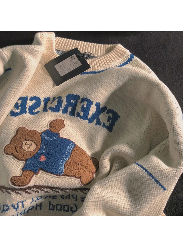 

Вязаный топ Y2k с длинным рукавом в Корейском стиле, милые зимние свитеры с изображением мишки для девушек, модная дизайнерская трикотажная о...