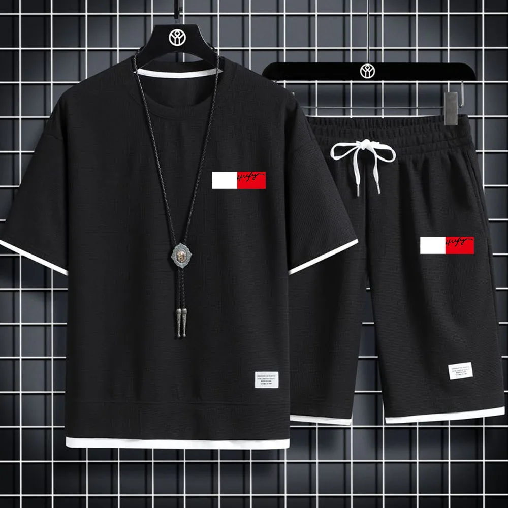 

Летний высококачественный мужской костюм с коротким рукавом, модный спортивный костюм для фитнеса и отдыха, суперкрутая Спортивная футбол...