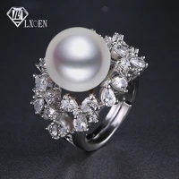 lxoen fashion big imitation pearl ring with bright cz stone crystal women wedding ring boho vintage jewelery bijoux femme marque