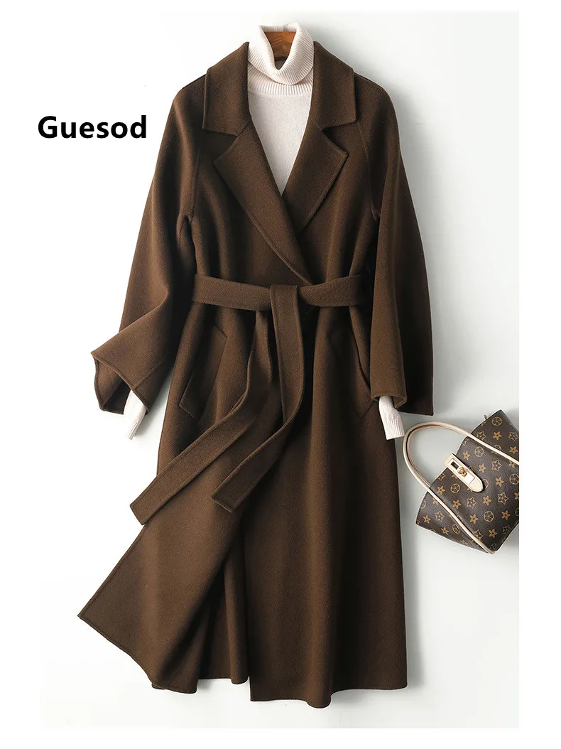 

Guesod Women Wool Coat Double Sided Wool Coat Female Medium Length 2022 Loose Hepburn Woolen Outerwear New