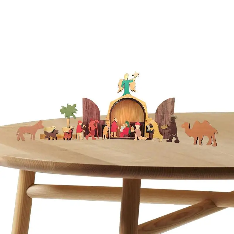 

Набор для рождественского праздника, деревянная статуя Иисуса, набор моделей, Рождественское украшение, домашний декор для рабочего стола, ТВ, гостиной