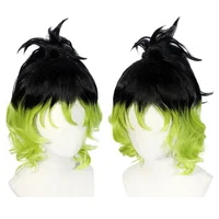 Anime Demon Slayer Gyutaro Shabana Cosplay Wig Green Gradient Black Daki Halloween Heat Resistant Synthetic Wig + Wig Cap