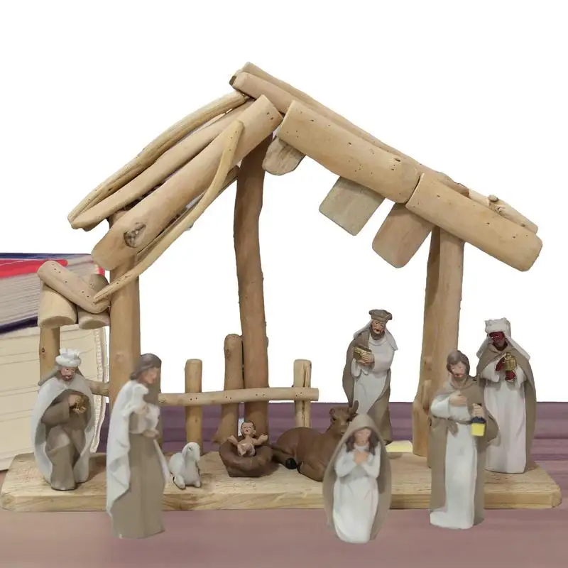 

Christmas Scene Decor Set Of 10 Pieces Resin Figurines Holiday Decorations Hand-Painted Bethlehem Nights Christmas Nativity