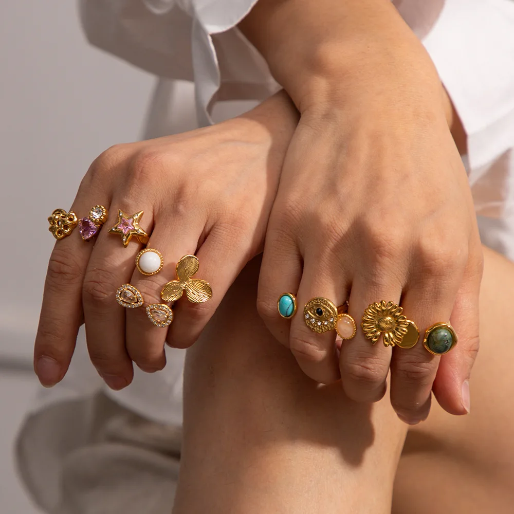 ALLNEWME шикарные Позолоченные PVD покрытые титановой сталью натуральный камень CZ