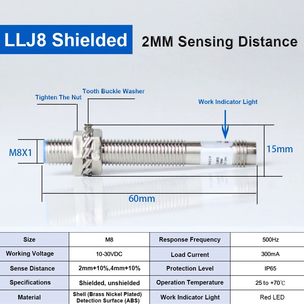 

Cloicht IP65 M8 Индуктивный бесконтактный датчик NPN PNP DC10-30V 3pin коннектор Цилиндрический металлический переключатель серии LJ8A3