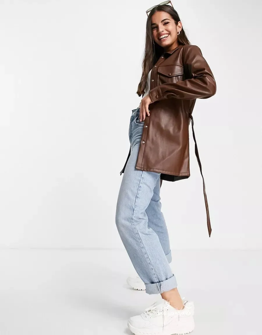 MOLAN Za Woman Leather Jacket PU Coat Fashion New High Street Camel With Belt Outwear Female Vintage Chic Jacket Coat