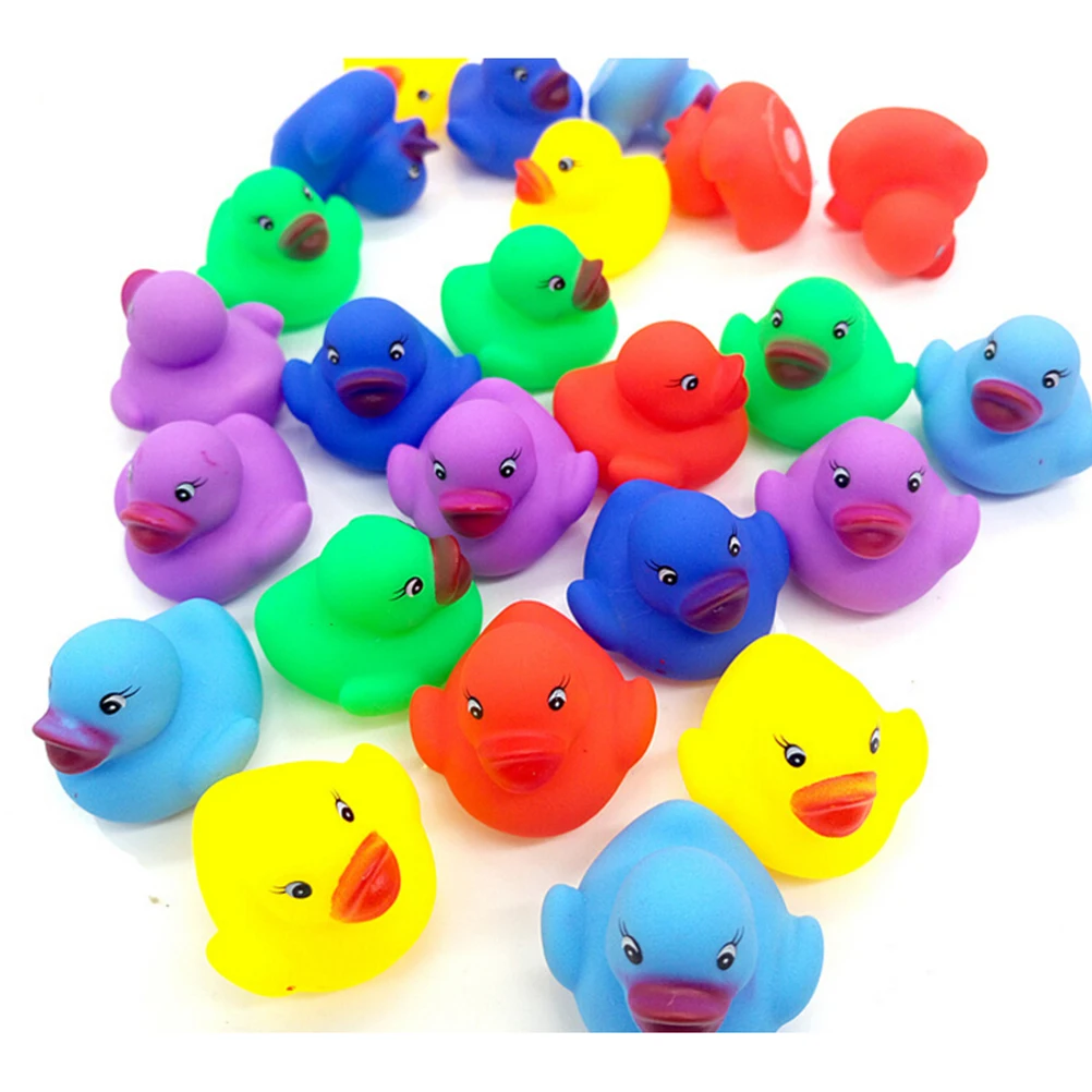 24pcs/lot Kawaii Mini Colorful Rubber Float Squeaky Sound Duck Bath Toy Baby Bathroom Water Pool Funny Toys for Girls Boys Gifts