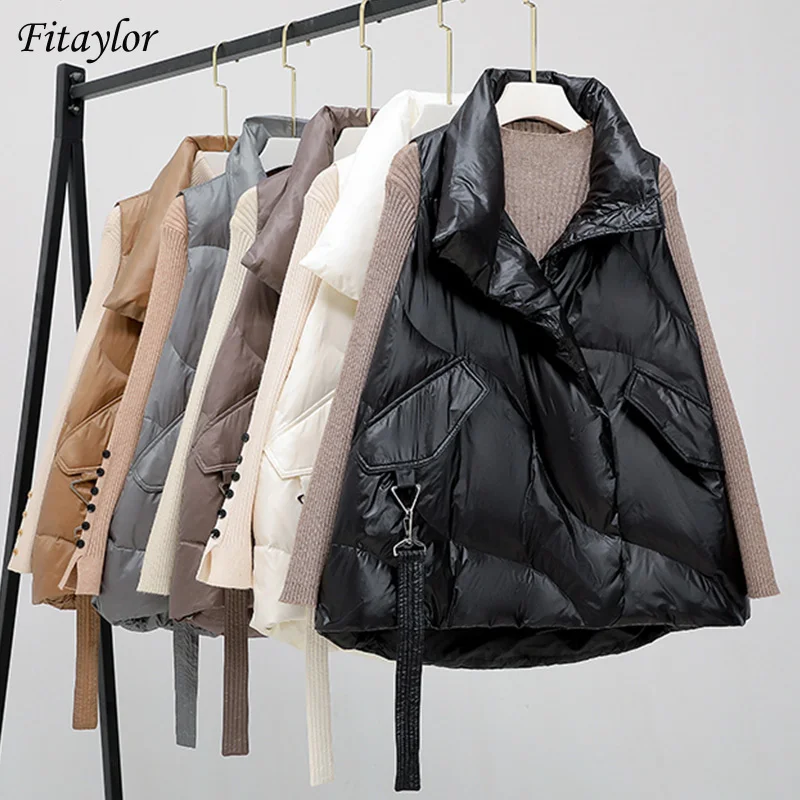 

Модный чехол Jaket Rompi Bulu Kerah Musim Dingin Bebek Bawah пушистый женский автономный чехол