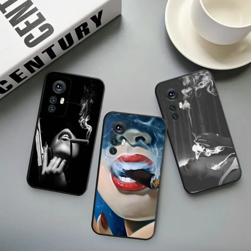 

Red lips smoking cigarettes marijuana Phone Case For Xiaomi Redmi Note 11 10 9C Pro 10X K20 Back Cover Note 9A K40 K30S Cover