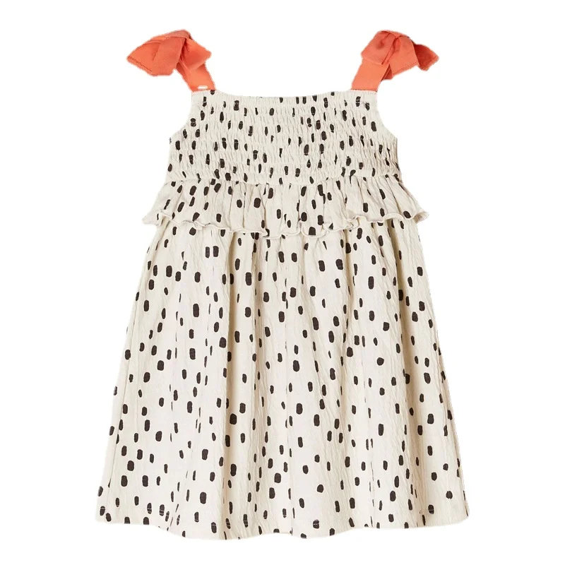 

Kid Summer Dress Girl Sweat Loose Polka Dot Bowknot Sundress Casual Sleeveless A Line Mini Dress Sunsuit Dress Children Clothes