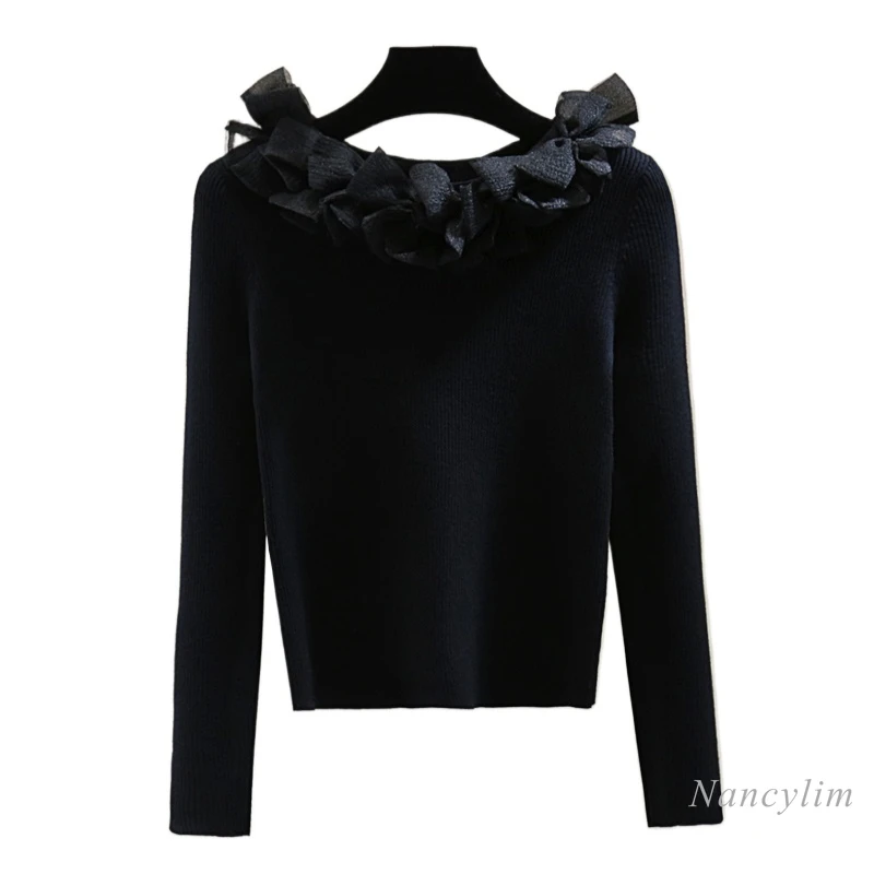 Тяжелый пуловер с бантом вязаный свитер женское зимнее нижнее белье 2024 свитера