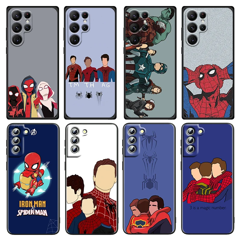 

cute spiderman avengers For Samsung Galaxy S23 S22 S21 S20 Ultra Plus Pro S10 S9 S8 S7 4G 5G Silicone Black Phone Case