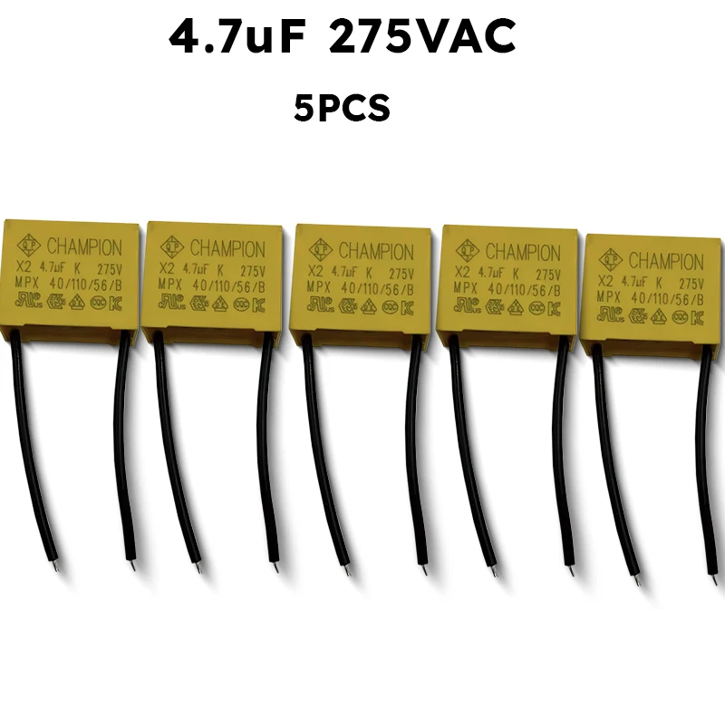 

Защитный конденсатор 4,7 мкФ, 275 В переменного тока, 225 шага, 27 мм, полипропиленовый пленочный конденсатор, подходит для интеллектуальных сенсорных переключателей без нейтрального цвета