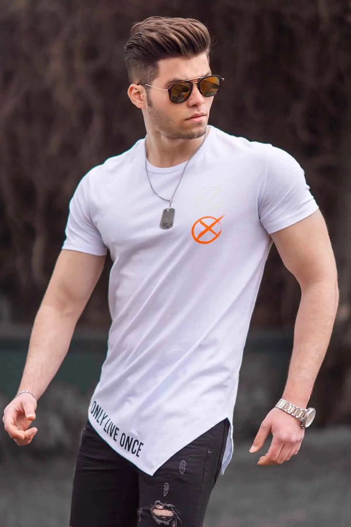 

Symmetrical Cut White T-Shirts Men's T-Shirts Sport Stylish 2021