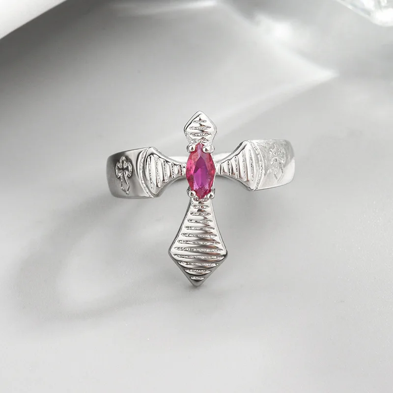 

925 Sterling Silver Cross Red Zircon Open Rings For Women Engagement Luxury Designer Jewelry Wholesale Items With Free Shipping