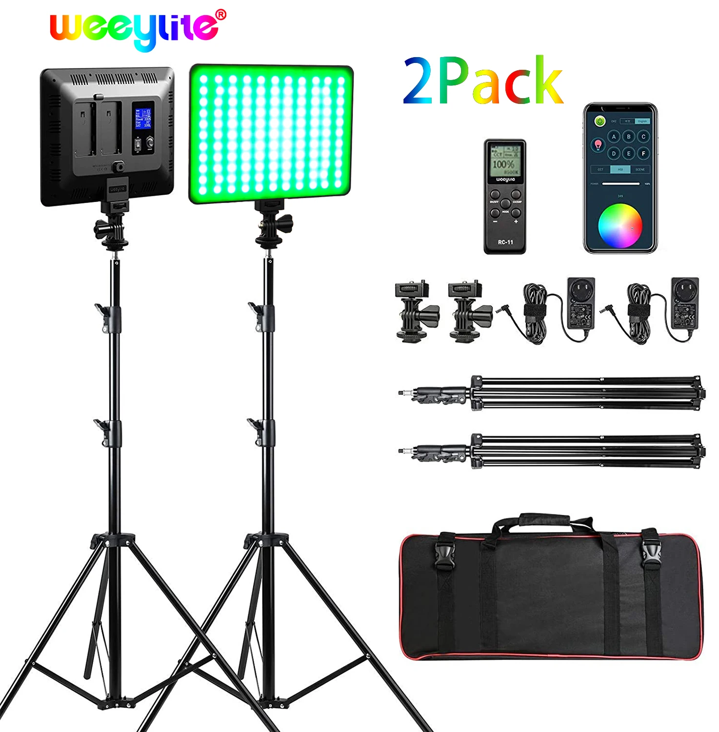 

Weeylite RGB светодиодная подсветка для видеосъемки с приложением/пультом дистанционного управления, 2 упаковки, подсветка для фотосъемки, полны...