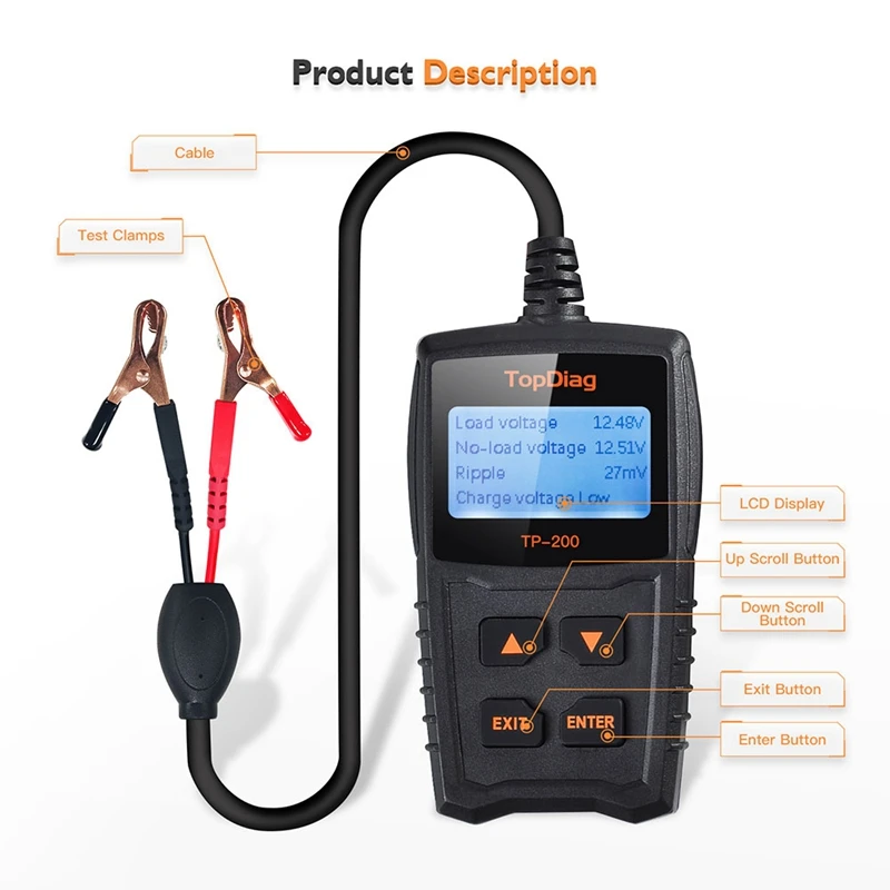 Тестер автомобильного аккумулятора Topdiag TP200 диагностическая система запуска