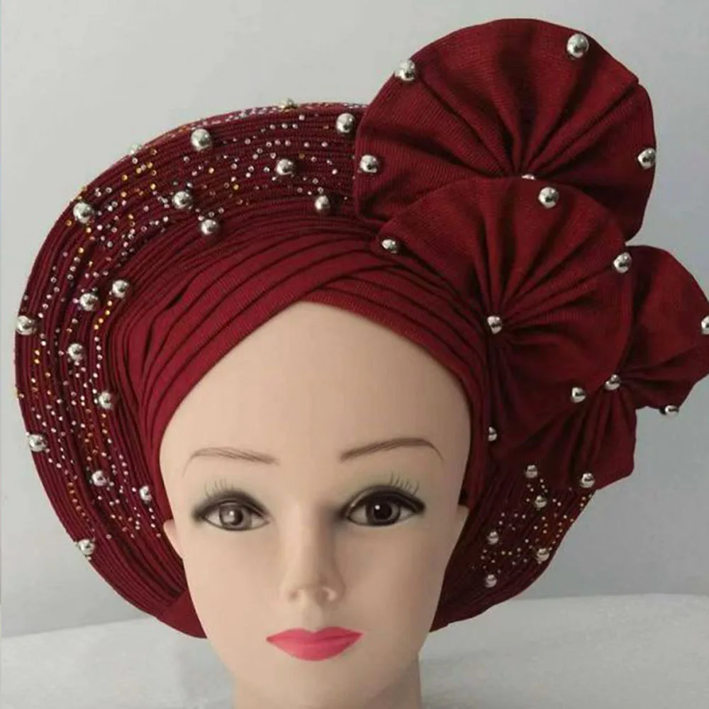 African Auto Gele Headtie For Women Wedding Traditional Aso Oke Headwear Cap
