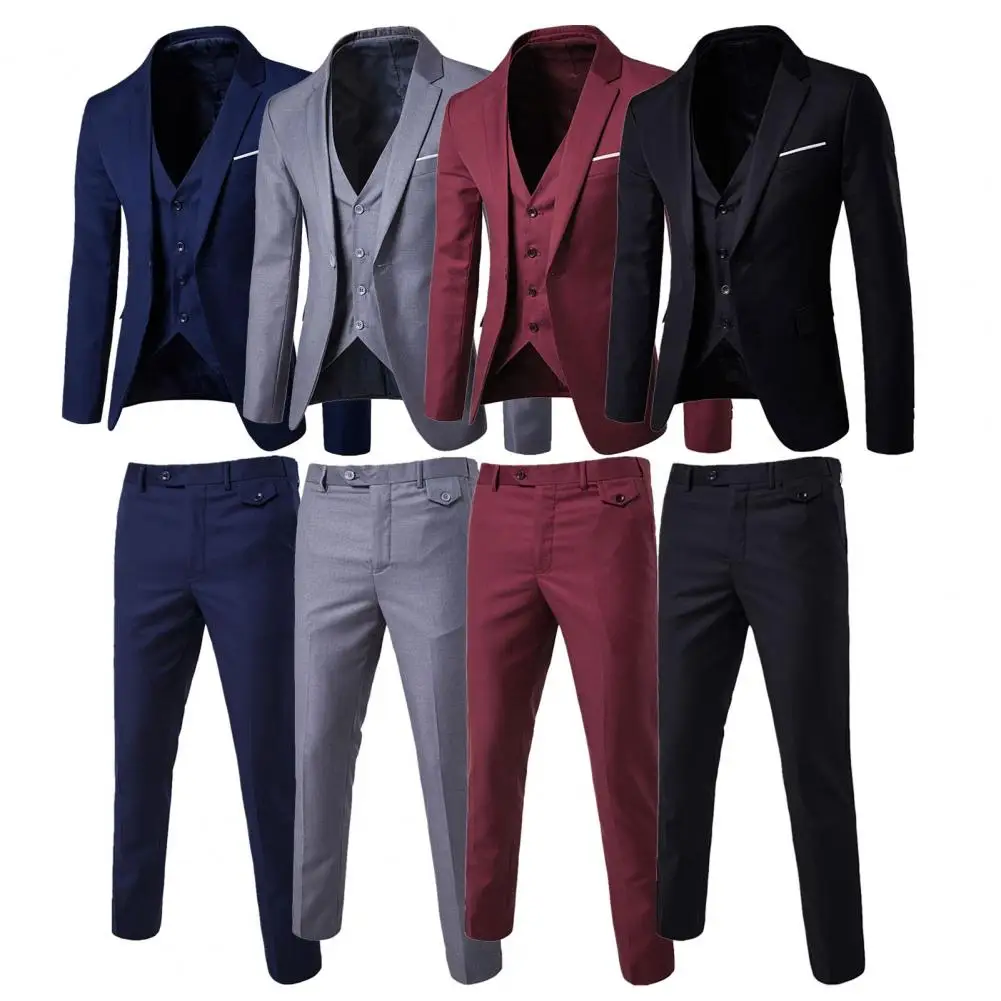 

Male 1 Set Attractive Buttons Cuff Blazer Vest Trousers Slim Groom Suit Lapel for Dating