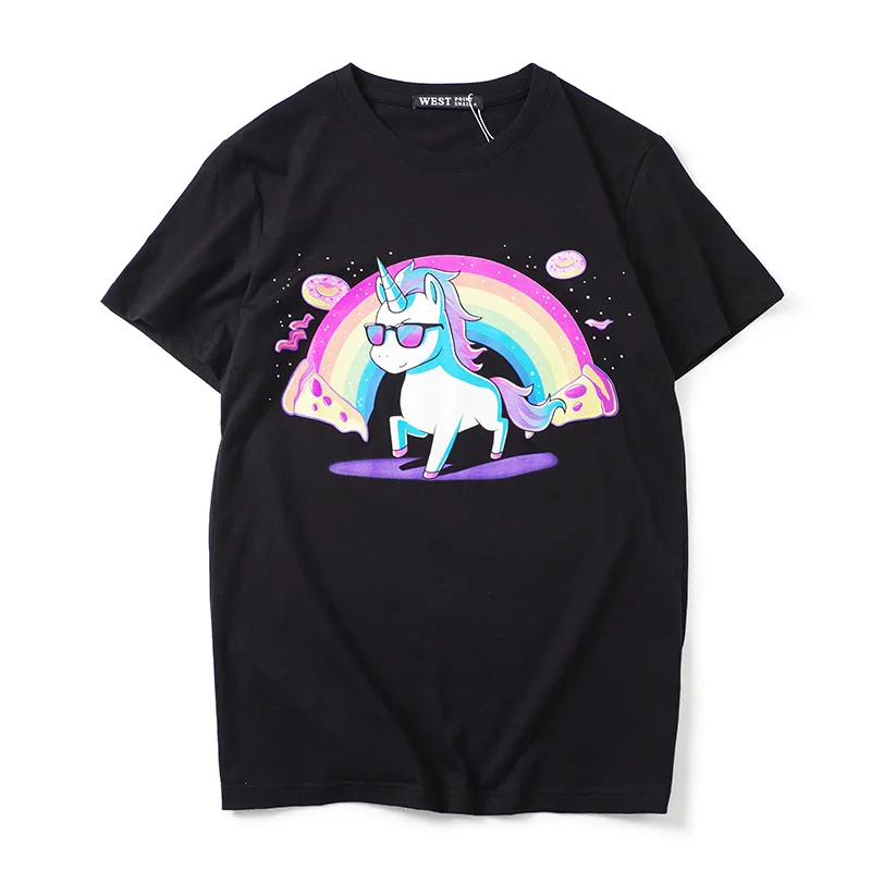 

New Novelty 2019 unisex Rainbow pony unicorn T Shirts T-Shirt Hip Hop Skateboard Street Cotton T-Shirts Tee Top kenye #110